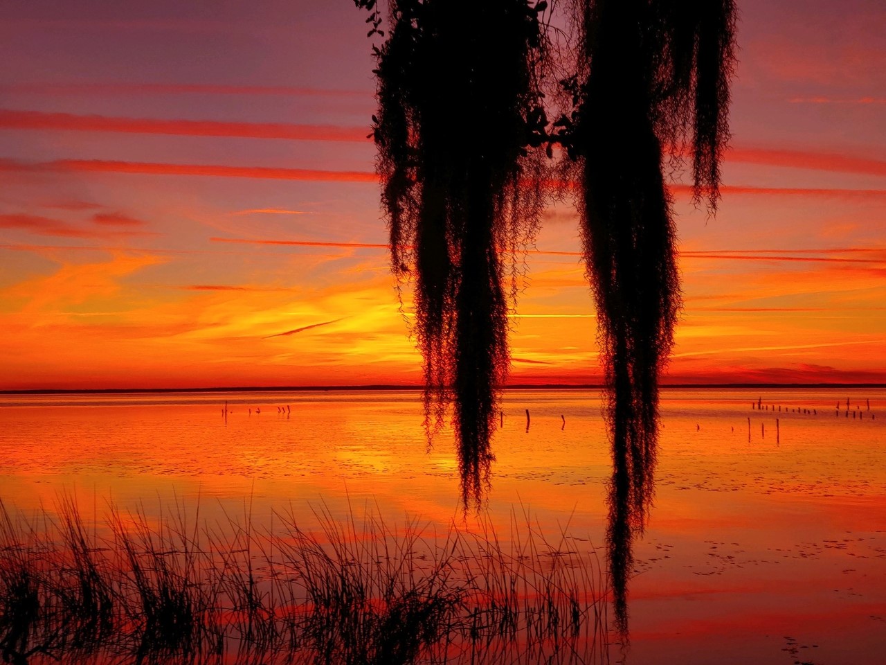 Fiery sunset over Lake George